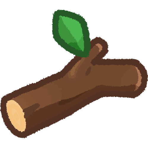 a brown stick with a single green leaf
